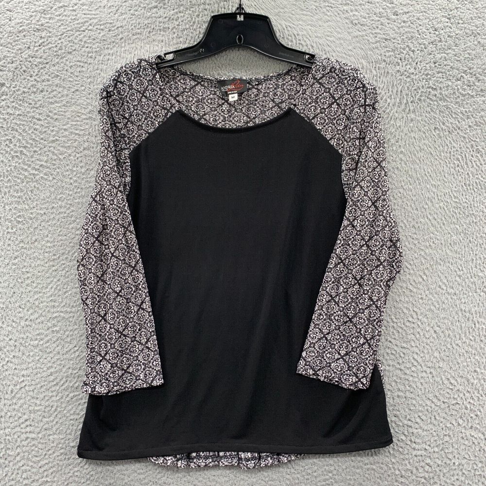 ANDRIA LIEU Blouse Womens Medium Top 3/4 Sleeve Black